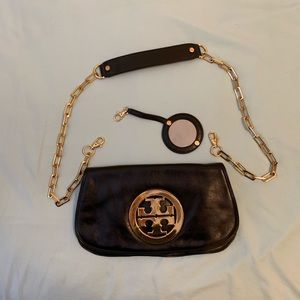 Tory Burch Black and Gold Reva Clutch